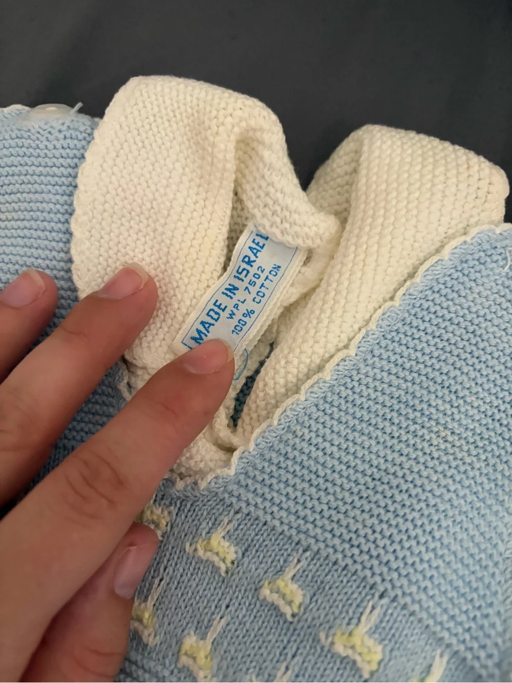 Vintage Classic Knit Baby Outfit in Light Blue & Cream